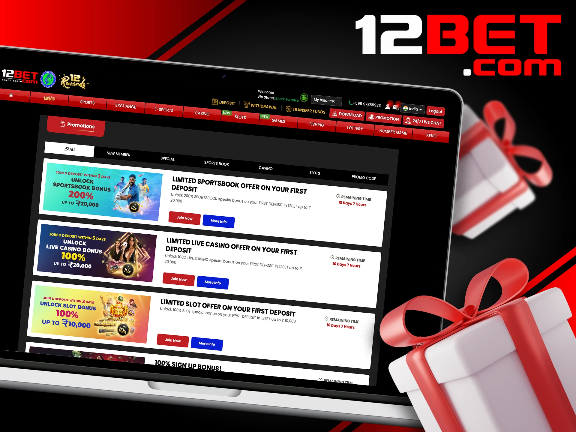 अपने व्यक्तिगत खाते में जमा करें और 12Bet से बोनस प्राप्त करें।