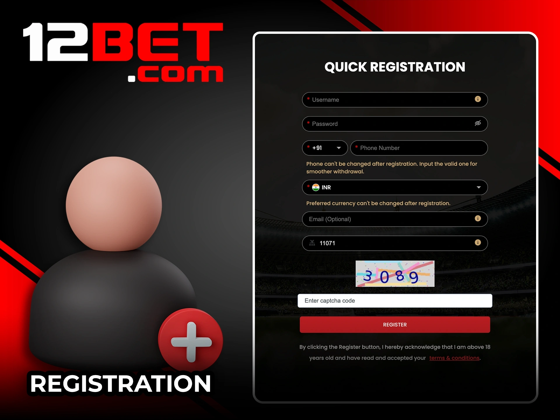 12Bet पर सट्टेबाजी के लिए एक व्यक्तिगत खाता बनाएँ।