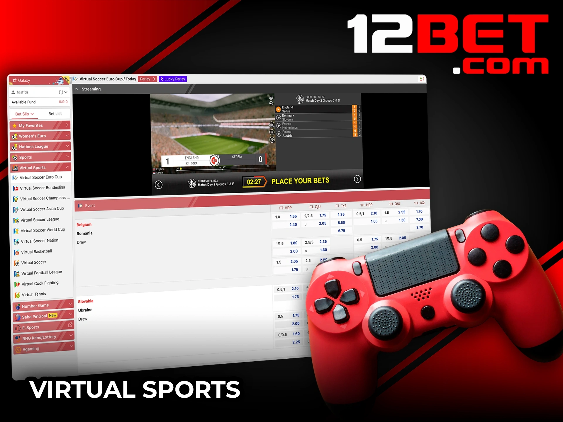 12Bet के वर्चुअल स्पोर्ट्स सेक्शन में गेम्स का अनुभव करें।
